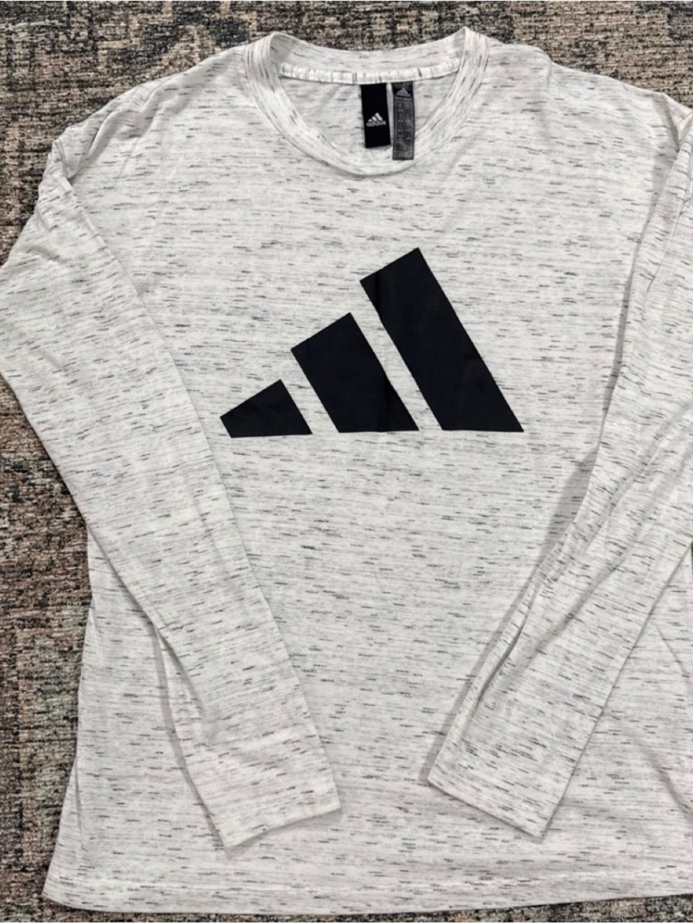 adidas Women’s Long Sleeve Logo Shirt - Heather Light Gray with Black Logo